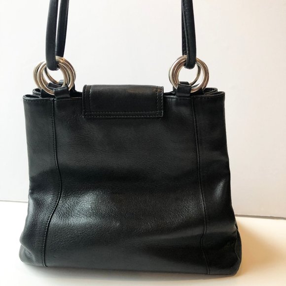 MOSCHINO VINTAGE BLACK LEATHER SHOULDER BAG - Picture 6 of 9